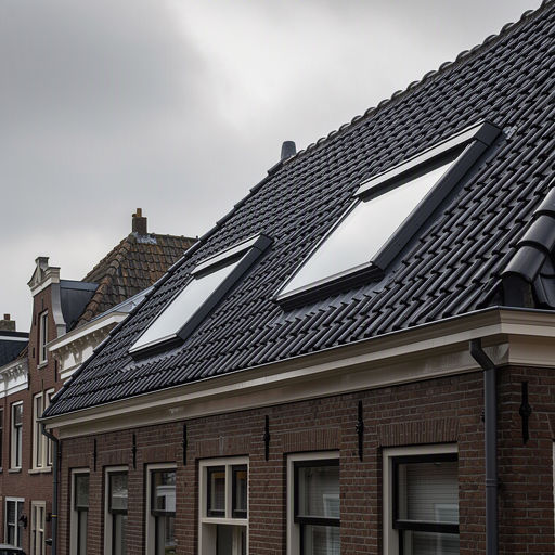 Vakman plaatst een nieuw kunststof dakraam op een schuin dak in Voorschoten