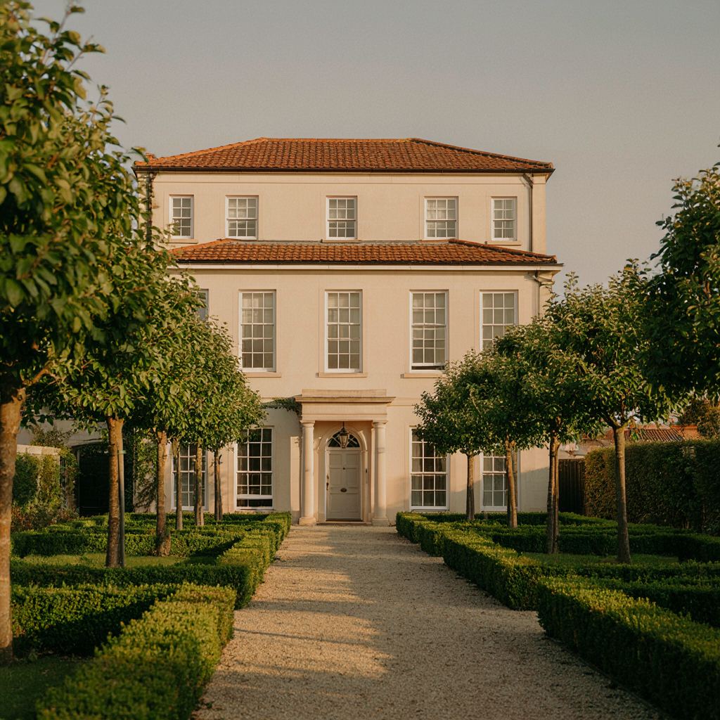 Historische woning in Warmond met strakke witte kunststof kozijnen en een diepe, verzorgde voortuin