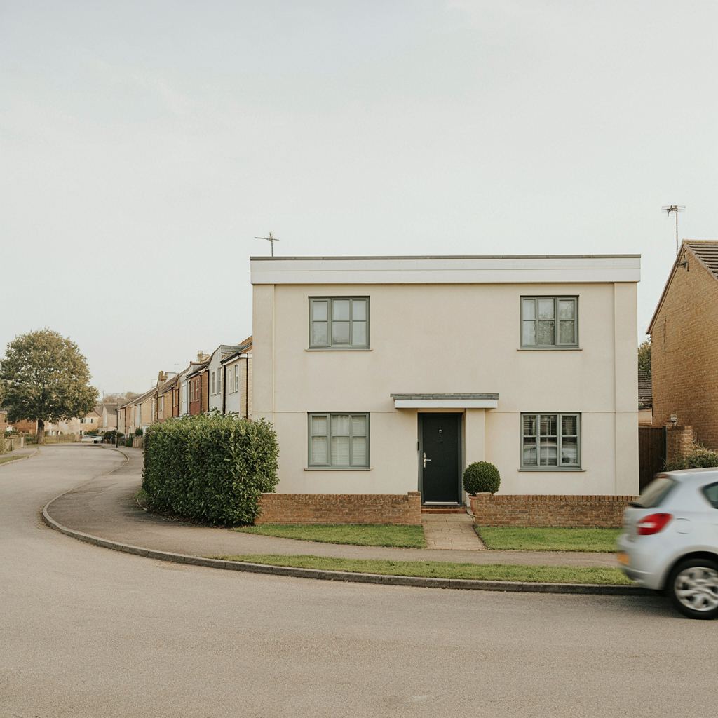 Moderne jaren dertig woning in Noordwijk met antraciet kunststof kozijnen en een groene voortuin